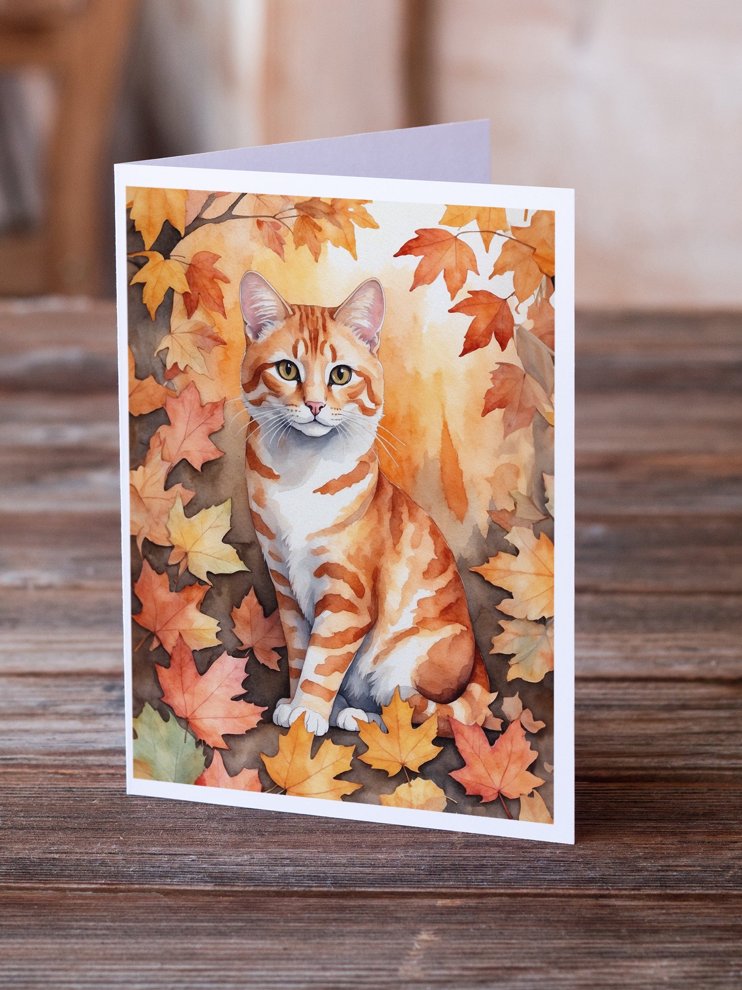 Buy this Cheetoh Cat in Fall Leaves Greeting Cards Pack of 8