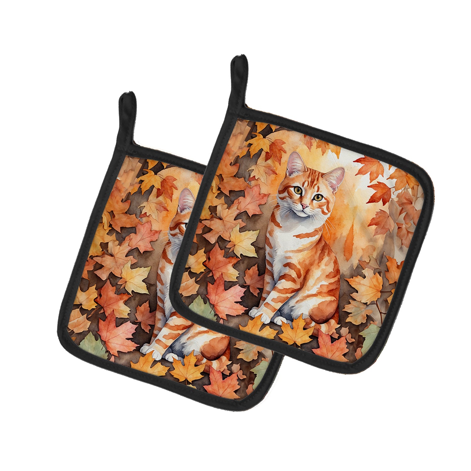 Buy this Cheetoh Cat in Fall Leaves Pair of Pot Holders