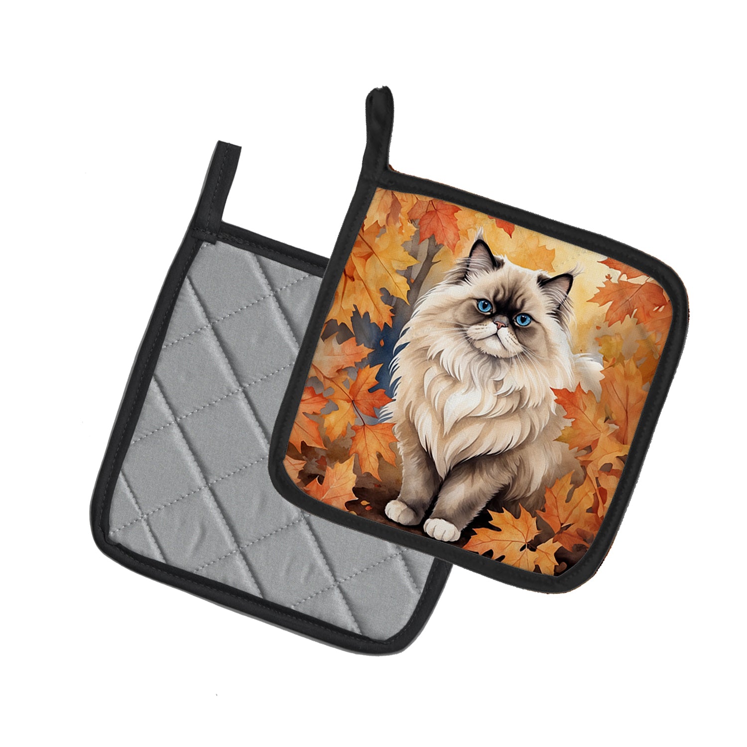 Buy this Colorpoint Longhair Cat in Fall Leaves Pair of Pot Holders