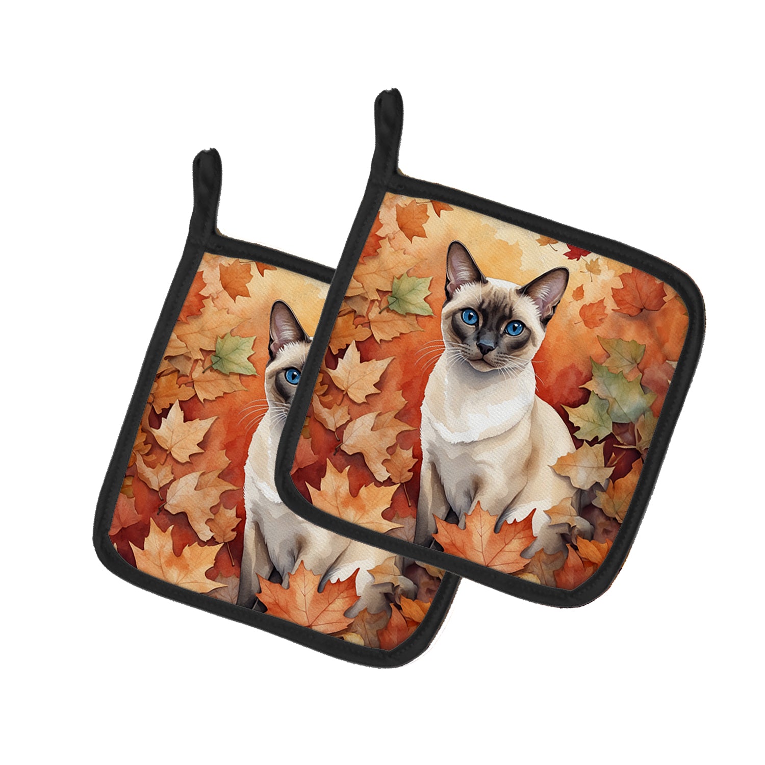 Buy this Colorpoint Shorthair Cat in Fall Leaves Pair of Pot Holders