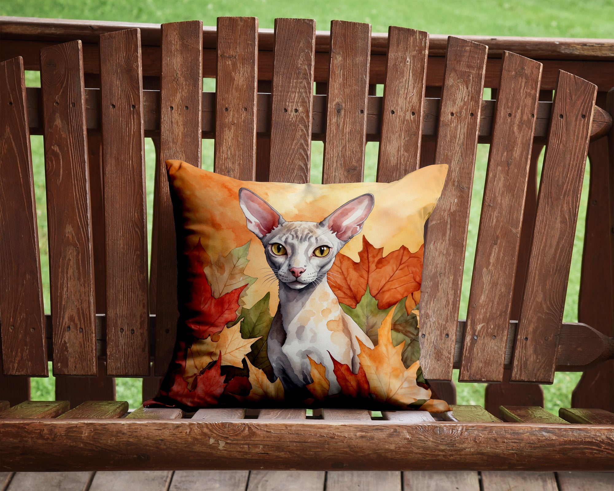 Buy this Cornish Rex Cat in Fall Leaves Throw Pillow