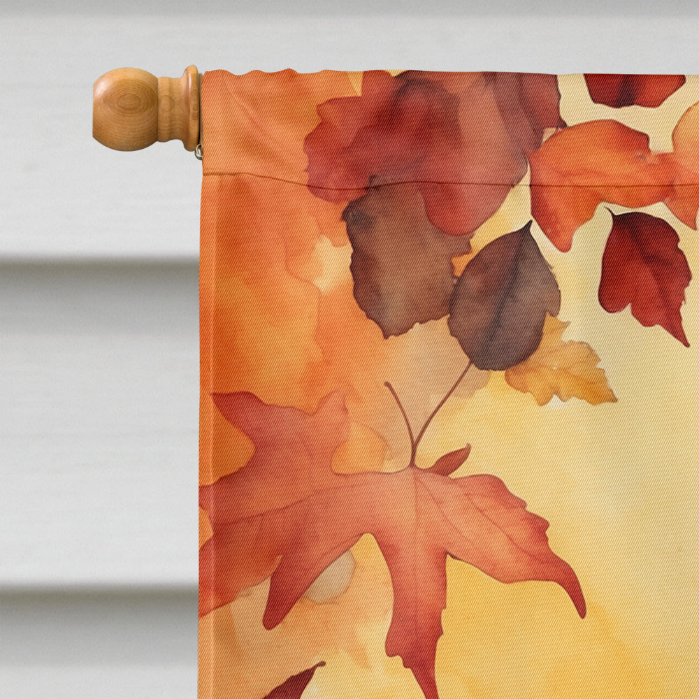 Cymric Cat in Fall Leaves House Flag