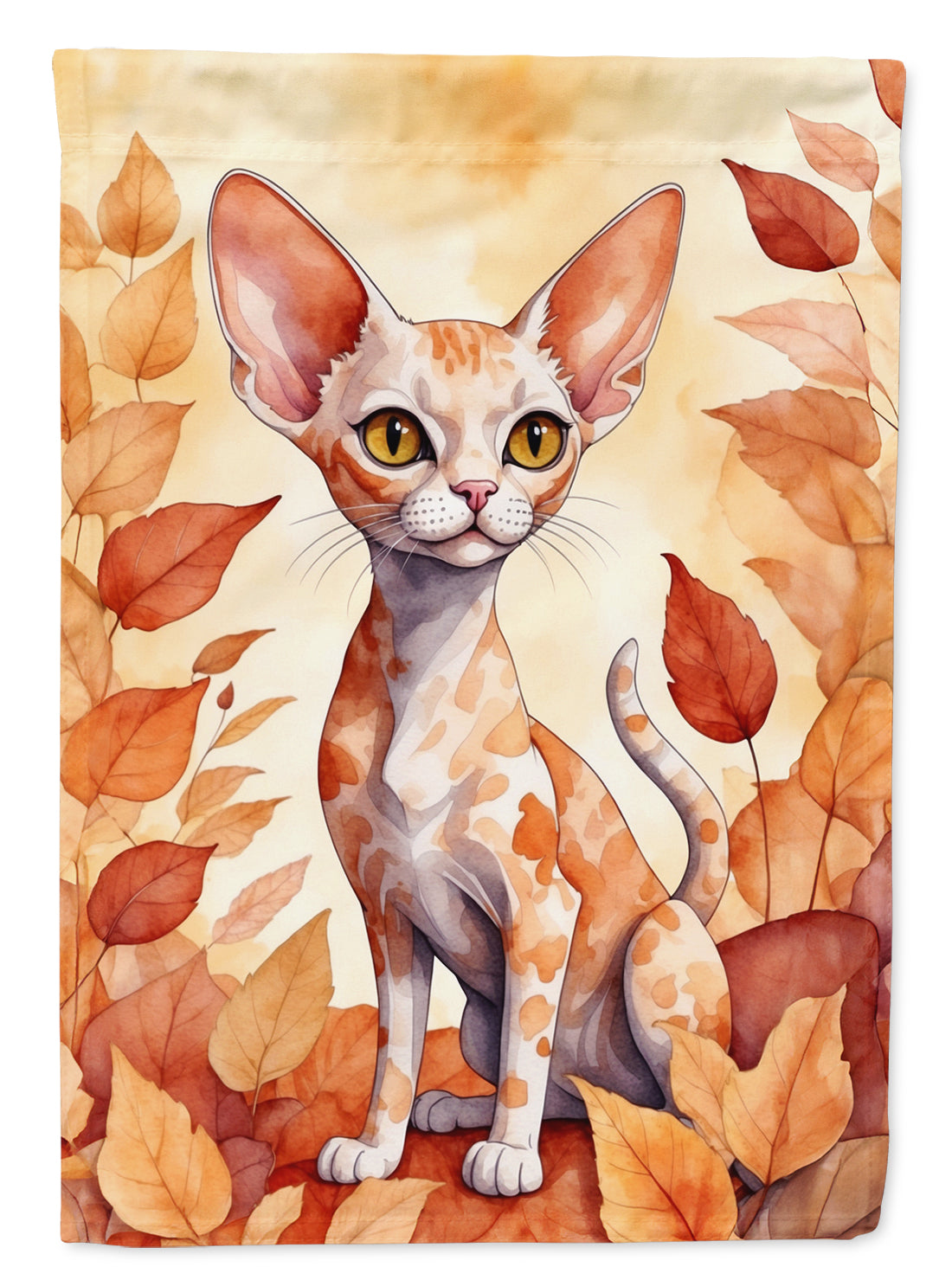 Buy this Devon Rex Cat in Fall Leaves House Flag