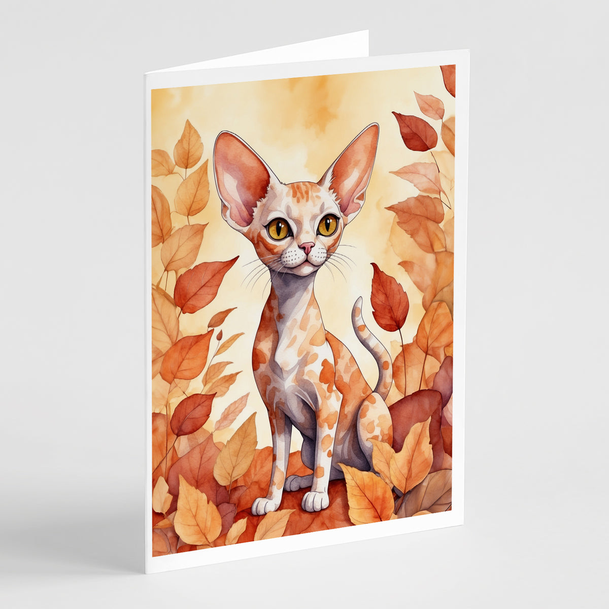 Buy this Devon Rex Cat in Fall Leaves Greeting Cards Pack of 8