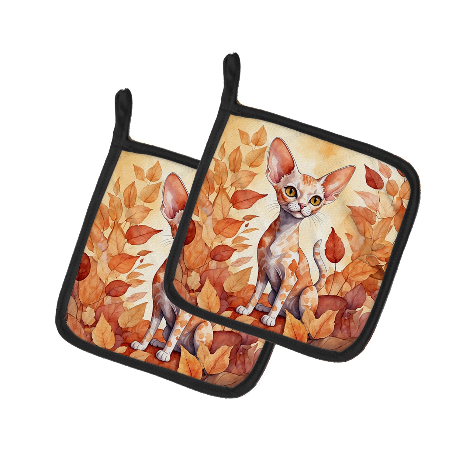 Buy this Devon Rex Cat in Fall Leaves Pair of Pot Holders