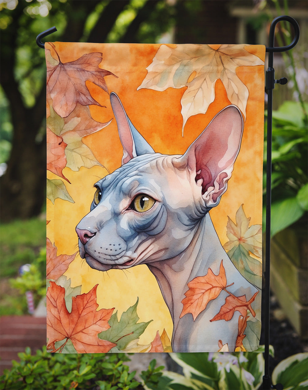 Donskoy Don Sphynx Cat in Fall Leaves Garden Flag