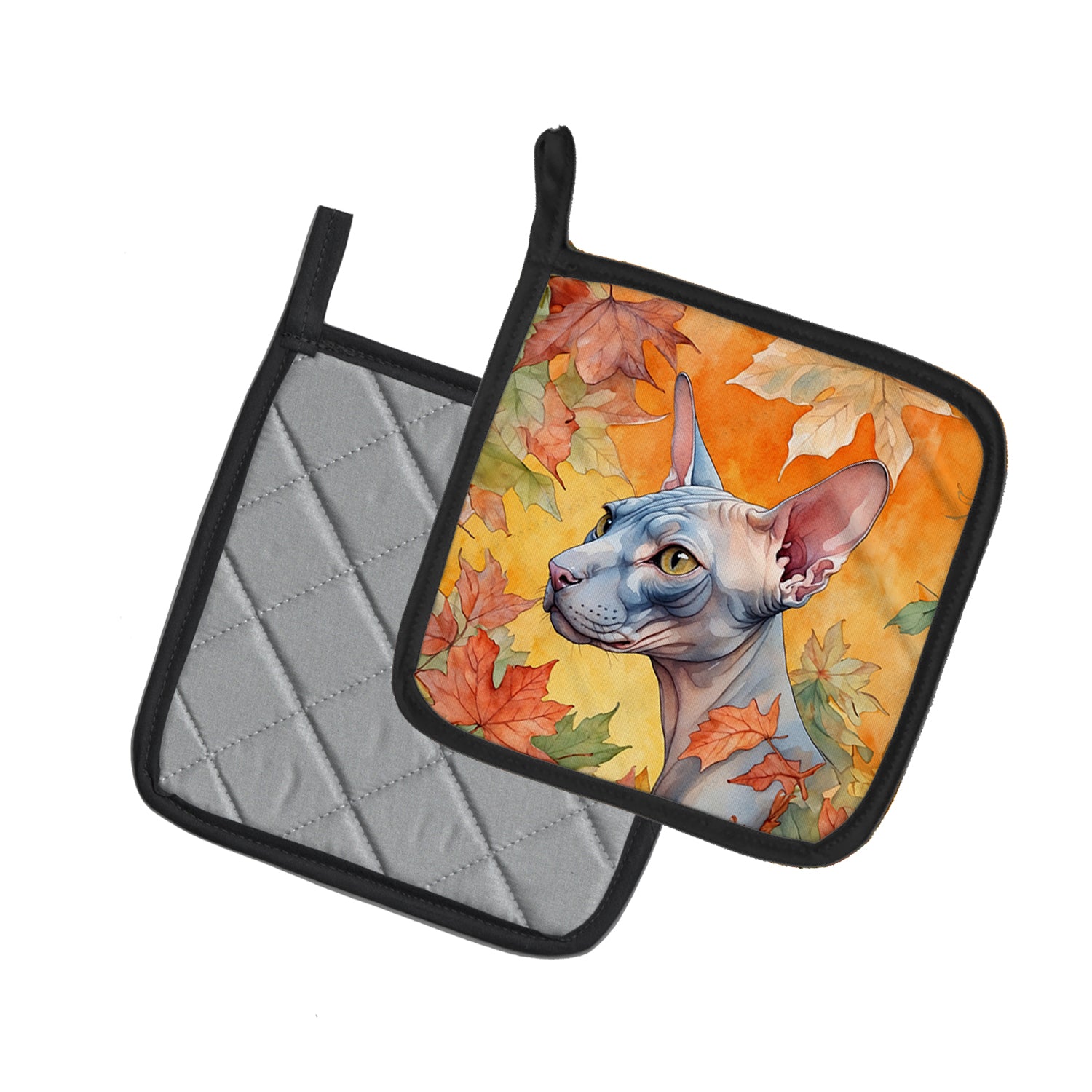 Buy this Donskoy Don Sphynx Cat in Fall Leaves Pair of Pot Holders