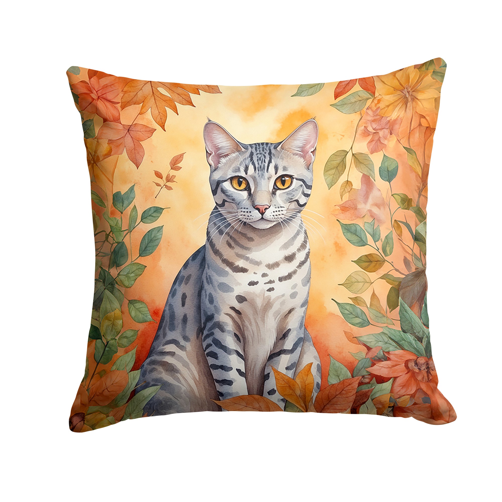 Buy this Egyptian Mau Cat in Fall Leaves Throw Pillow