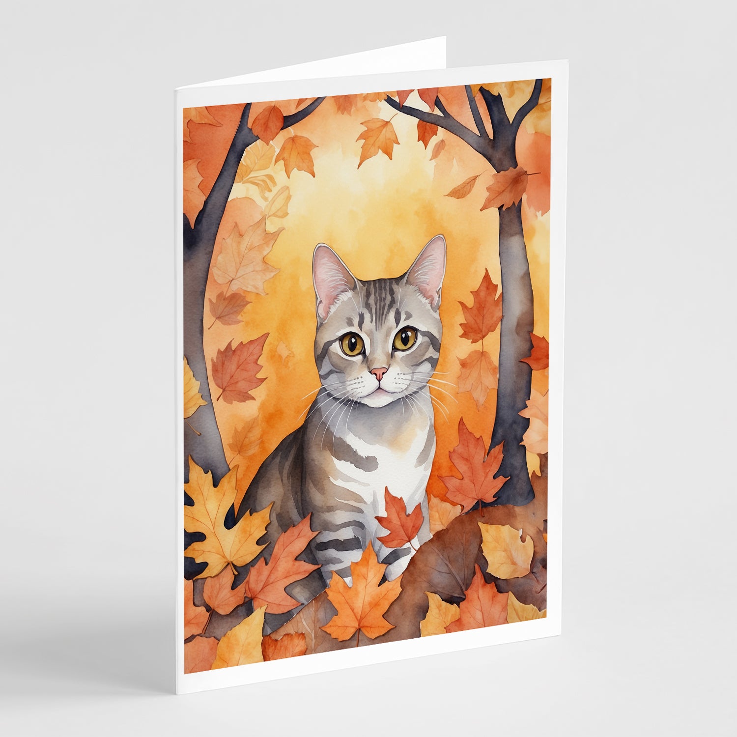 Buy this European Shorthair Cat in Fall Leaves Greeting Cards Pack of 8