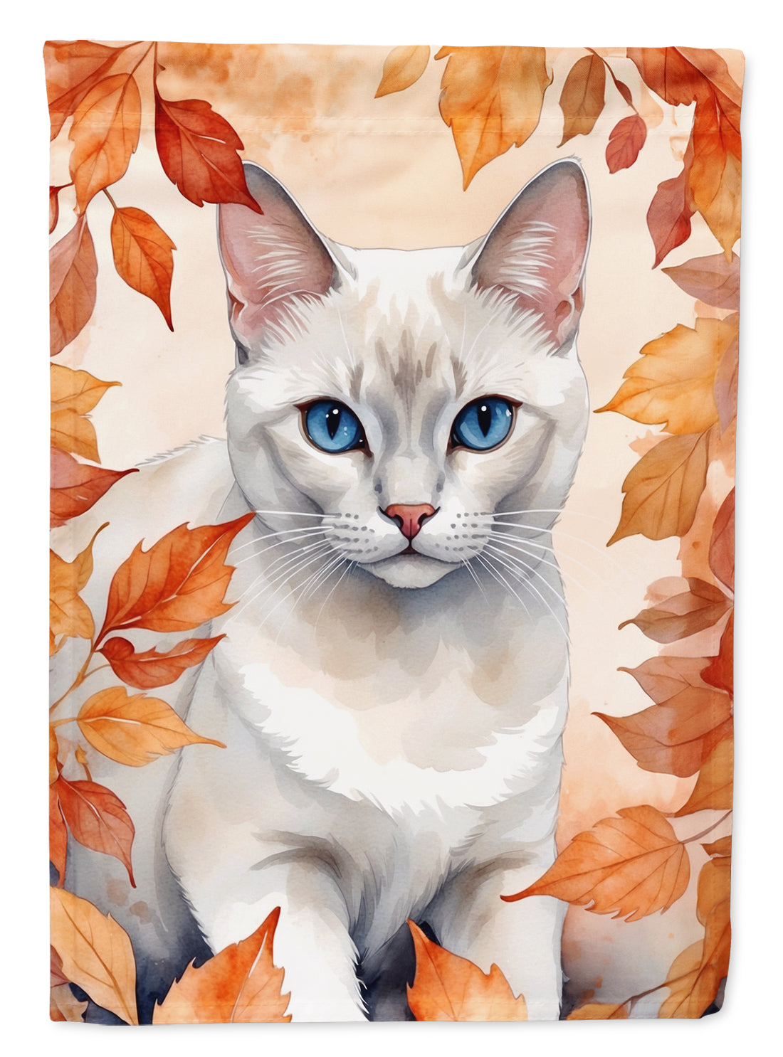 Buy this Foreign White Cat in Fall Leaves House Flag