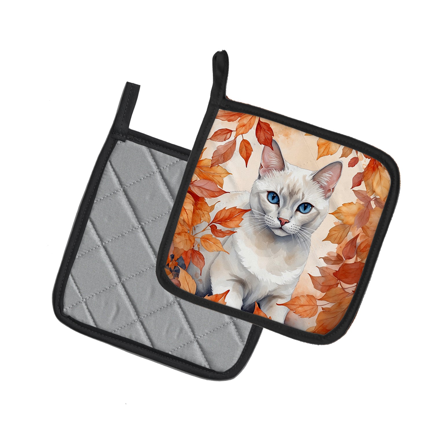 Buy this Foreign White Cat in Fall Leaves Pair of Pot Holders