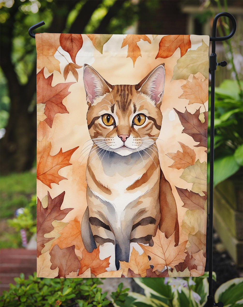 German Rex Cat in Fall Leaves Garden Flag