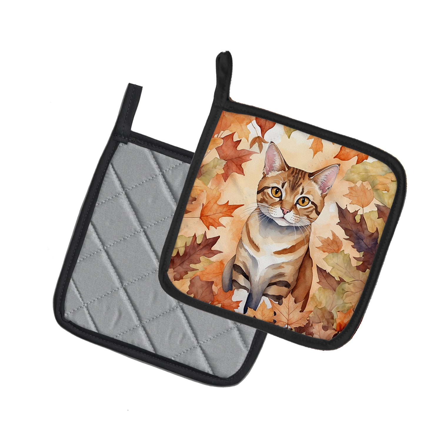 Buy this German Rex Cat in Fall Leaves Pair of Pot Holders