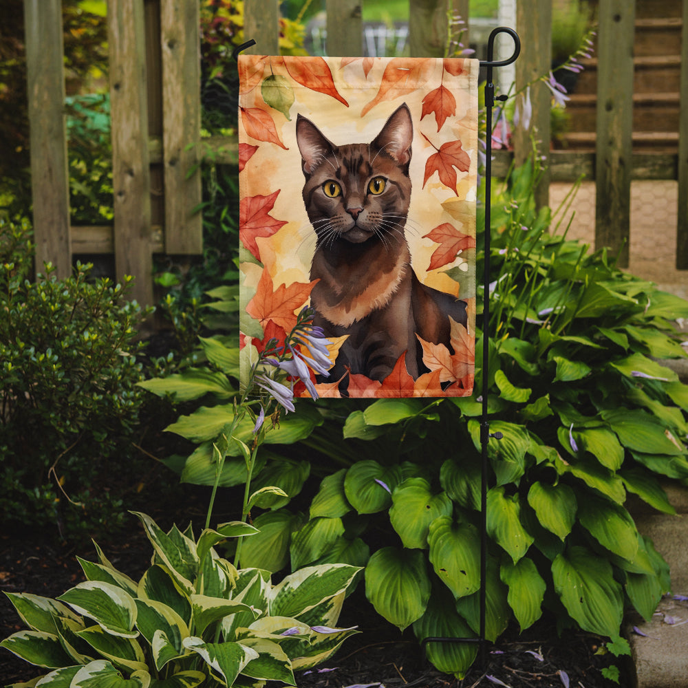 Havana Brown Cat in Fall Leaves Garden Flag