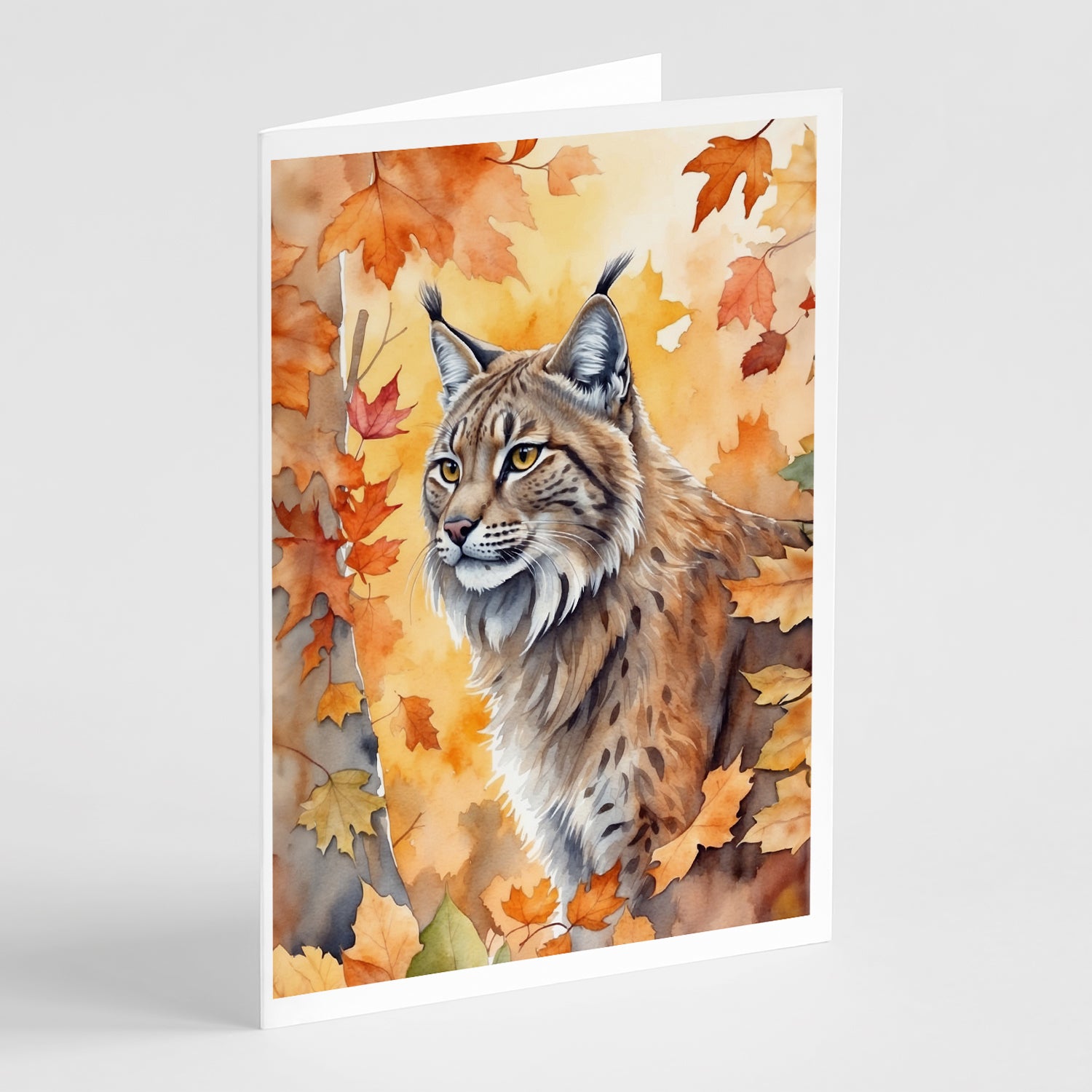 Buy this Highlander Lynx Cat in Fall Leaves Greeting Cards Pack of 8