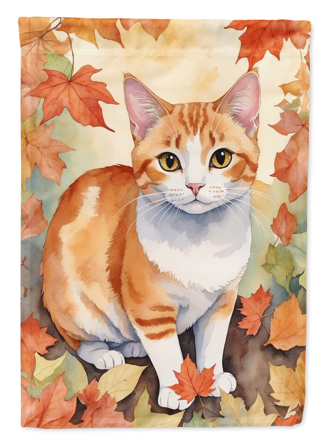 Buy this Japanese Bobtail Cat in Fall Leaves House Flag