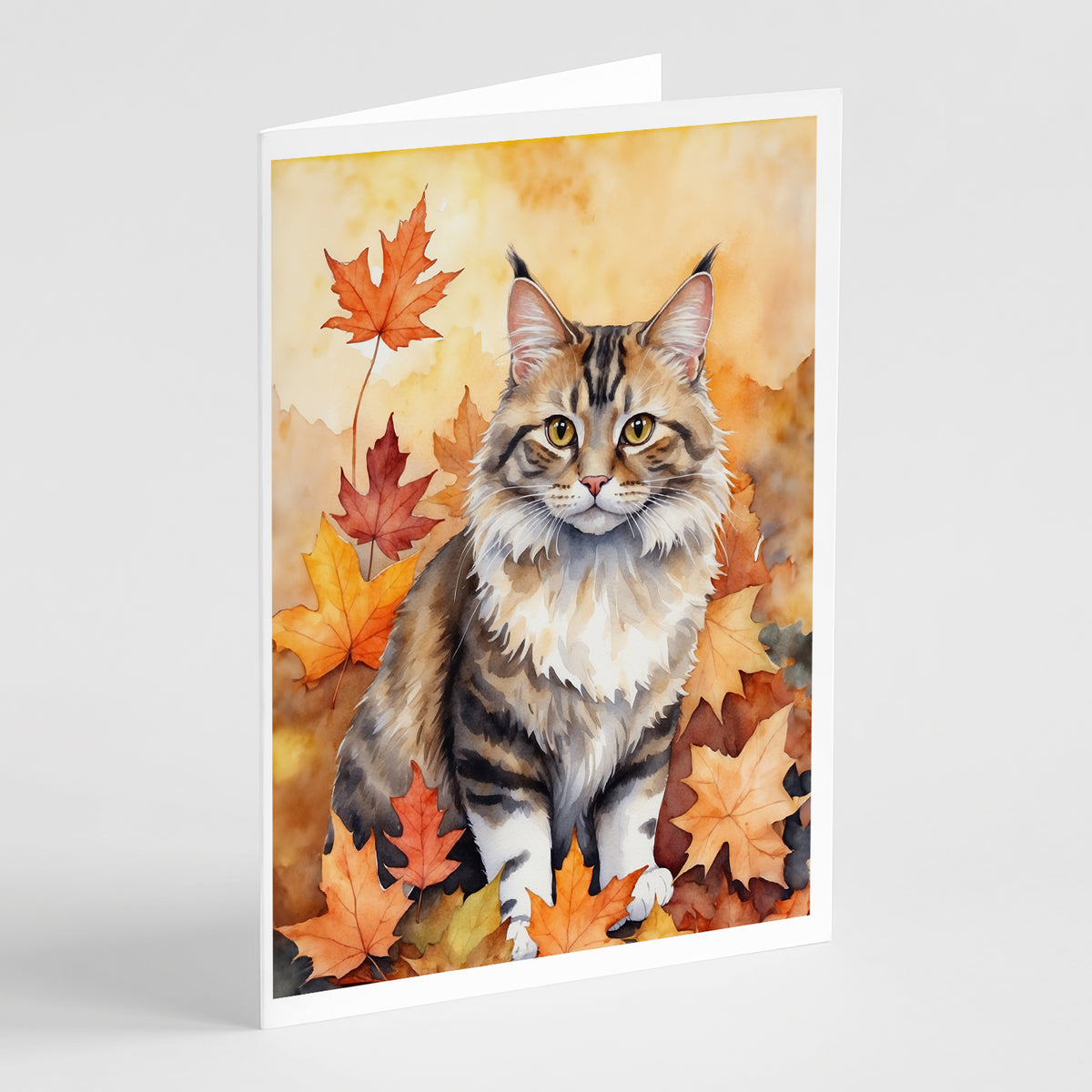 Buy this Kurilian Bobtail Cat in Fall Leaves Greeting Cards Pack of 8