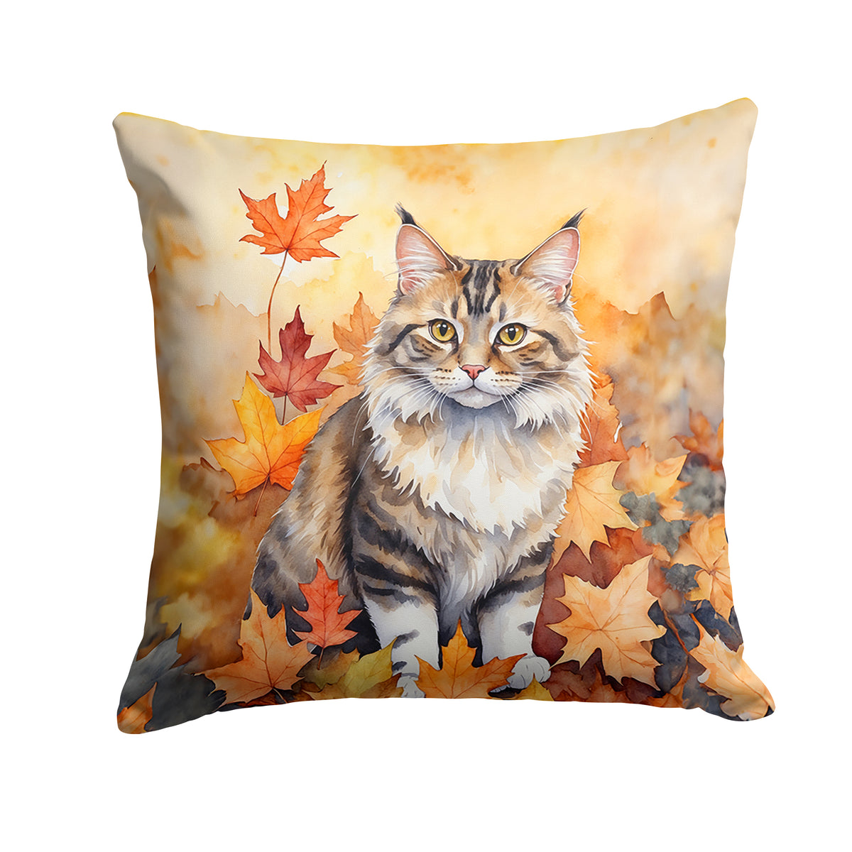 Buy this Kurilian Bobtail Cat in Fall Leaves Throw Pillow