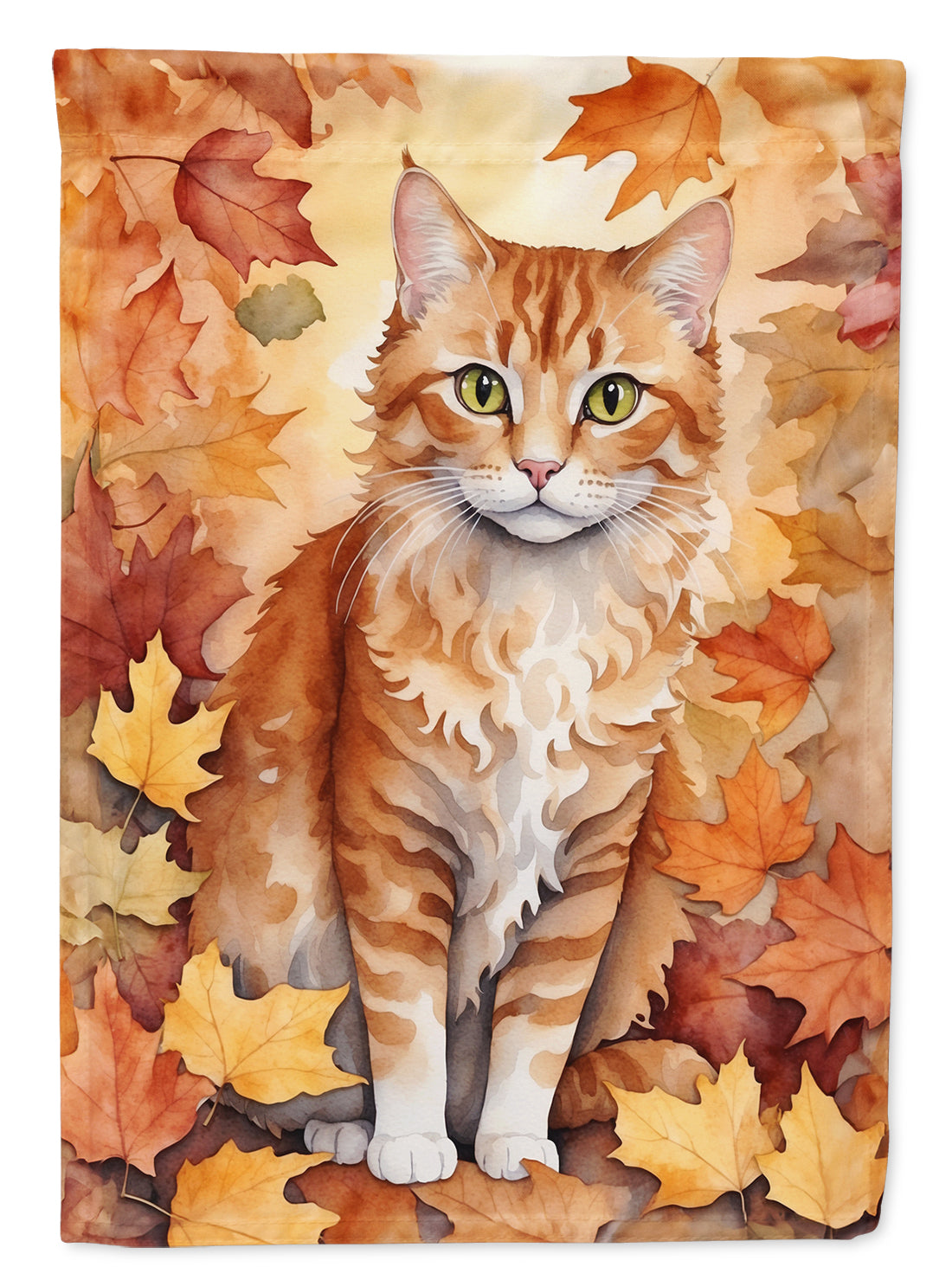 Buy this La Perm Cat in Fall Leaves House Flag