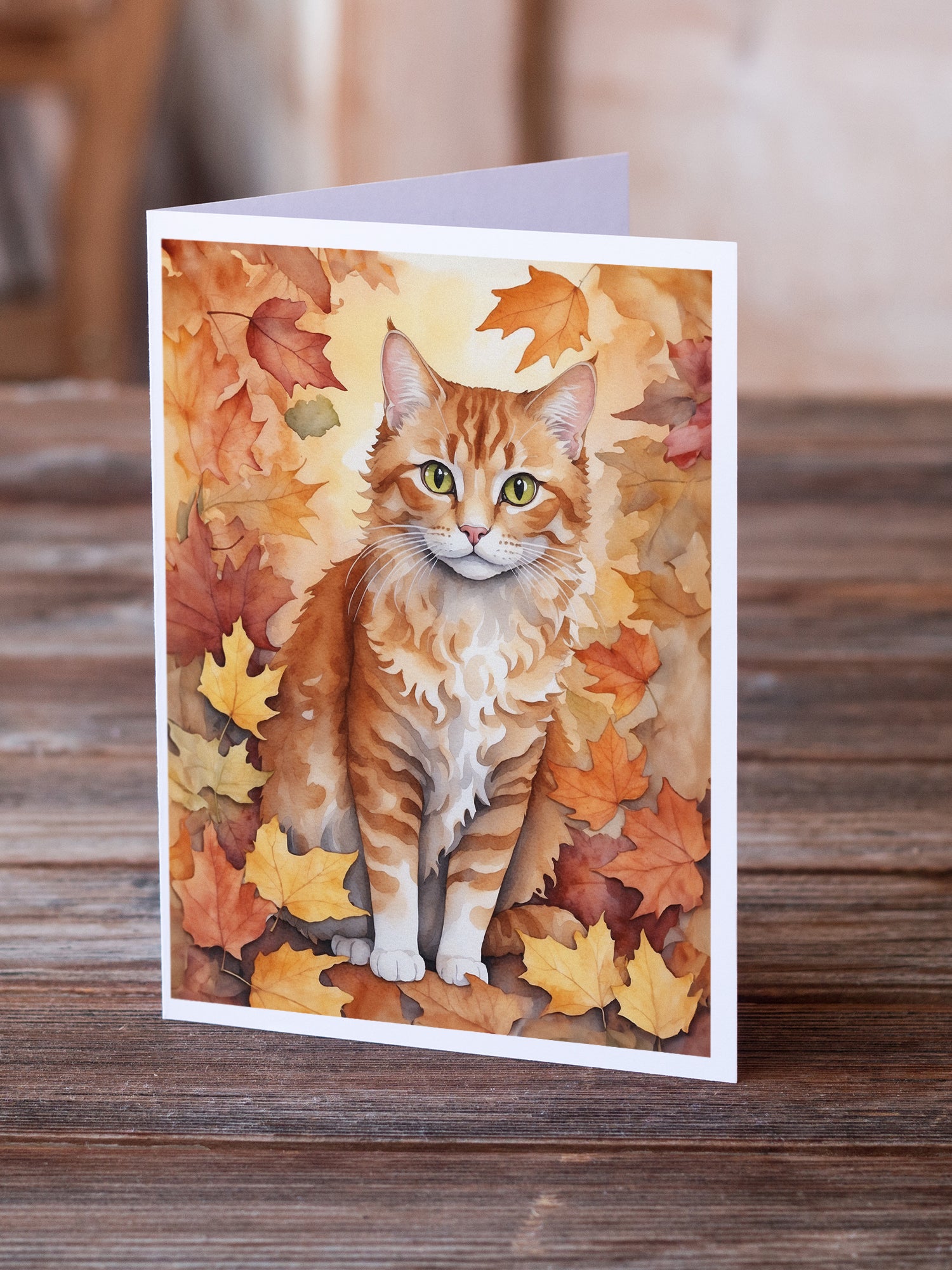 Buy this La Perm Cat in Fall Leaves Greeting Cards Pack of 8