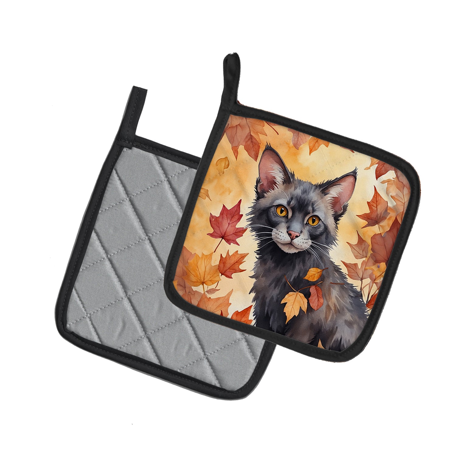 Buy this Lykoi Cat in Fall Leaves Pair of Pot Holders