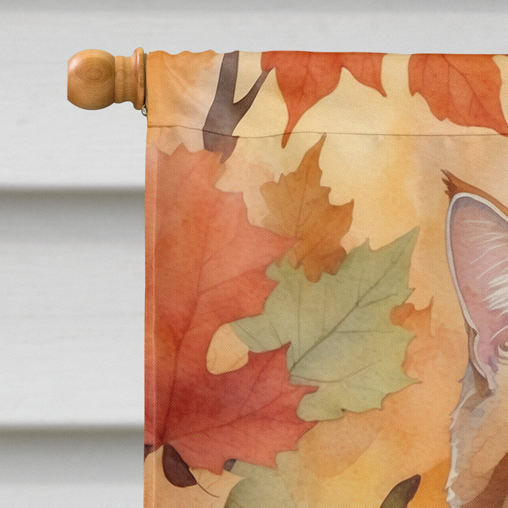 Manx Cat in Fall Leaves House Flag