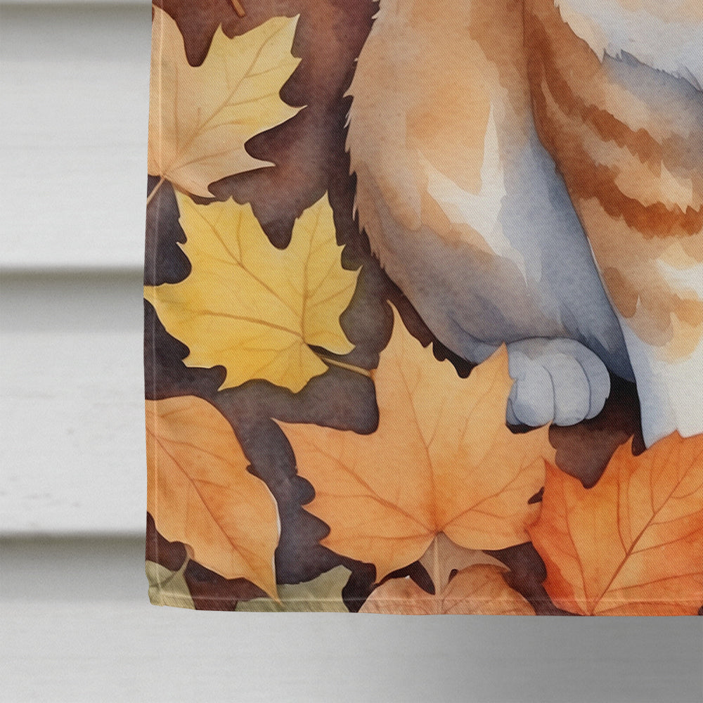 Manx Cat in Fall Leaves House Flag