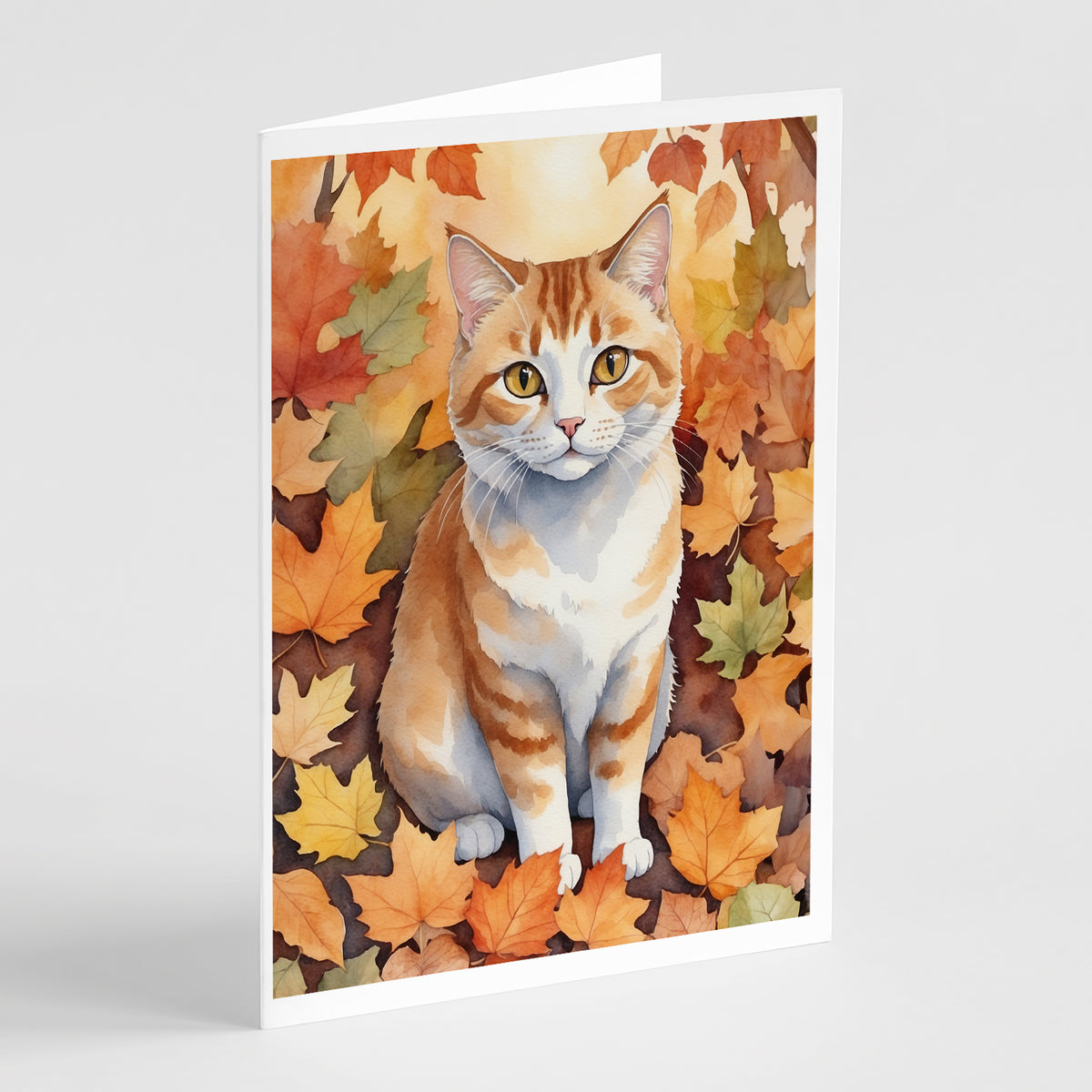 Buy this Manx Cat in Fall Leaves Greeting Cards Pack of 8