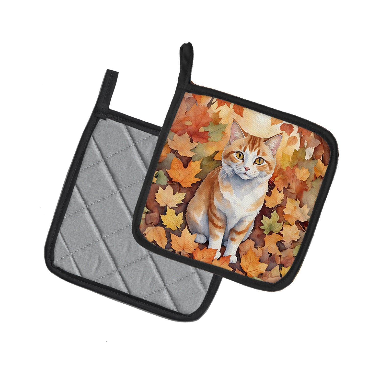 Buy this Manx Cat in Fall Leaves Pair of Pot Holders