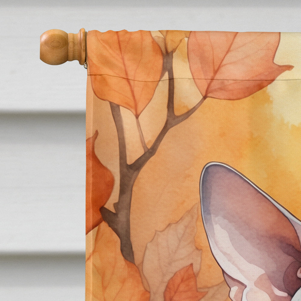 Minskin Cat in Fall Leaves House Flag