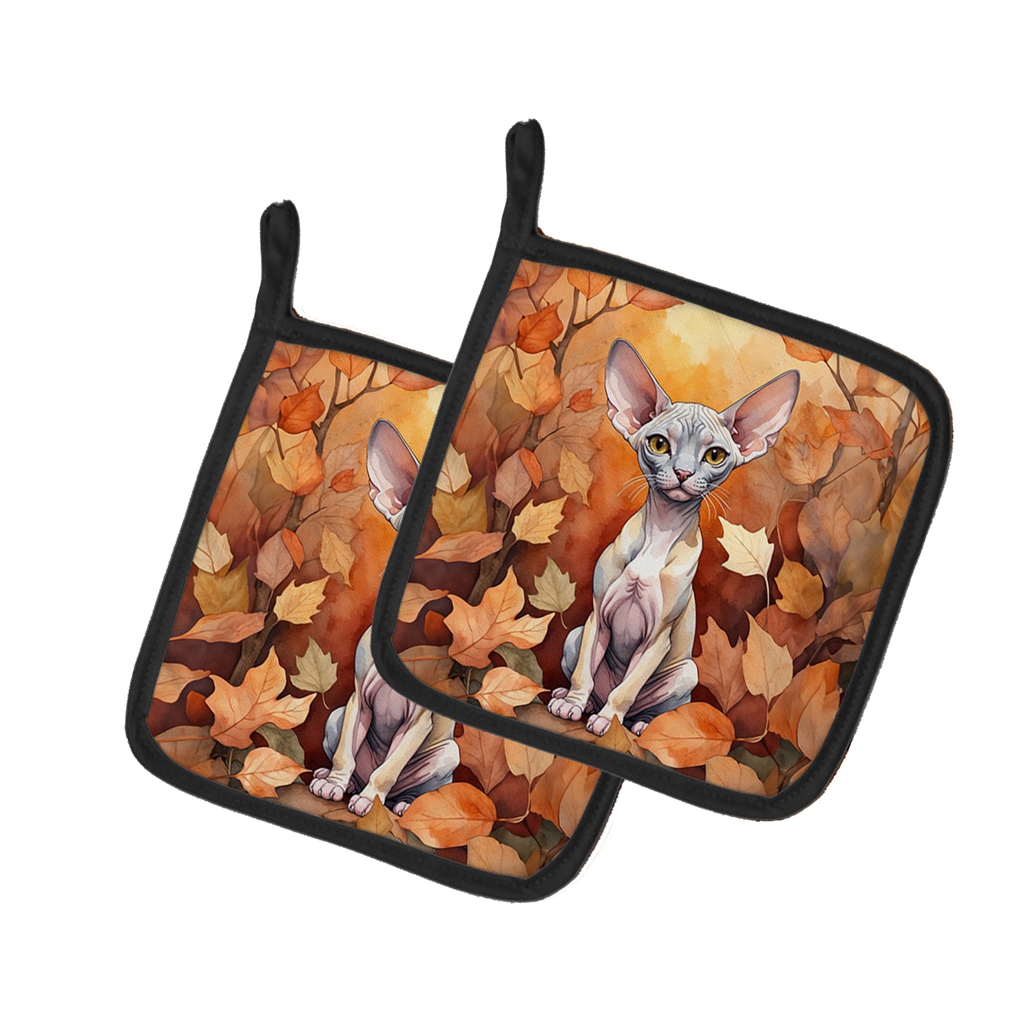 Buy this Minskin Cat in Fall Leaves Pair of Pot Holders