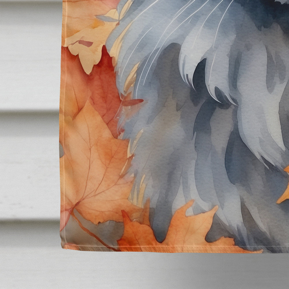 Nebelung Cat in Fall Leaves House Flag