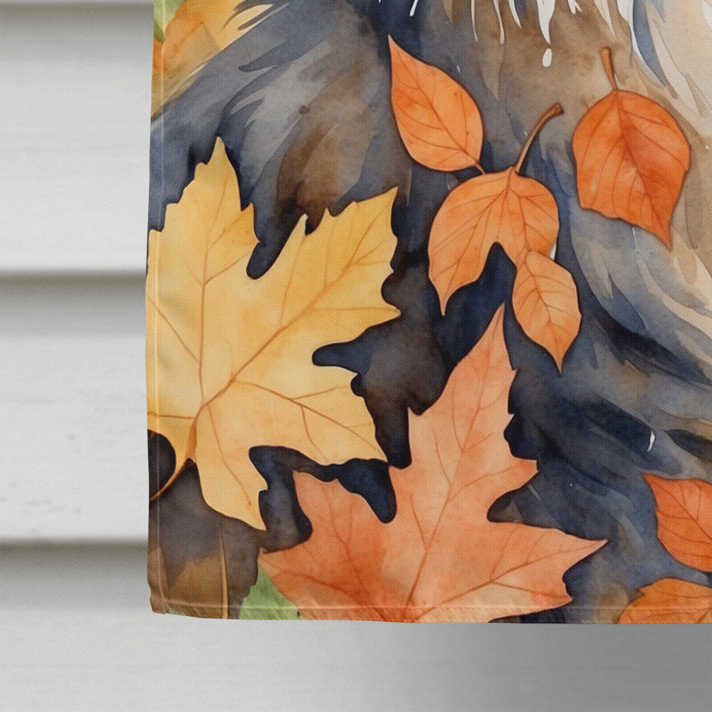 Norwegian Forest Cat in Fall Leaves House Flag