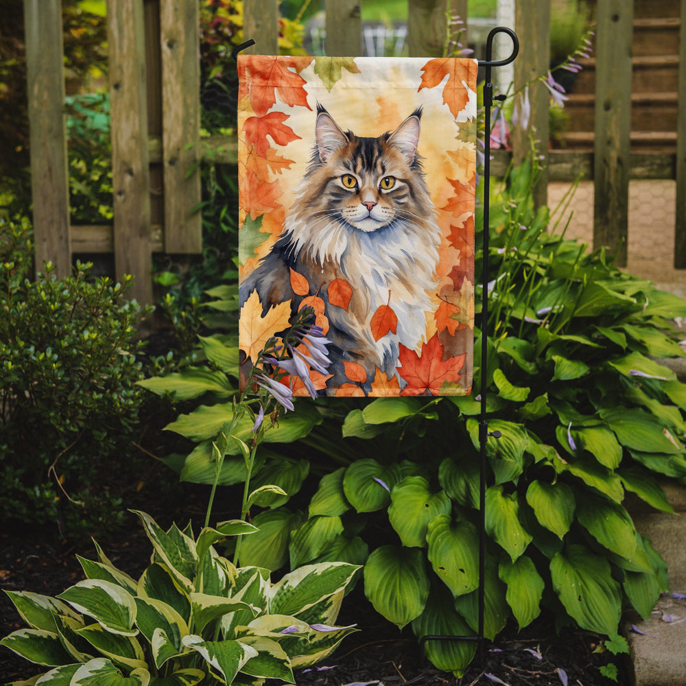 Buy this Norwegian Forest Cat in Fall Leaves Garden Flag