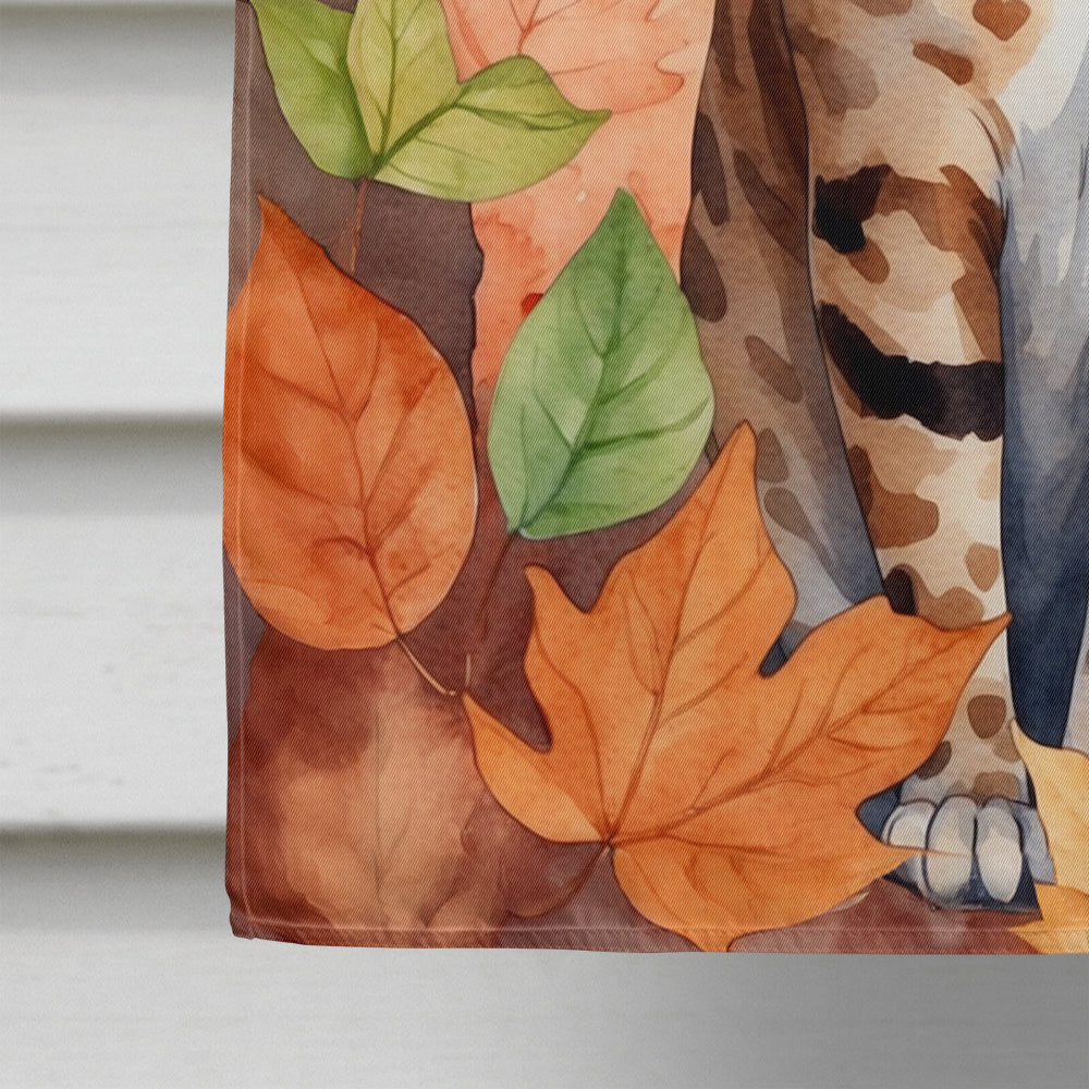 Ocicat Cat in Fall Leaves House Flag