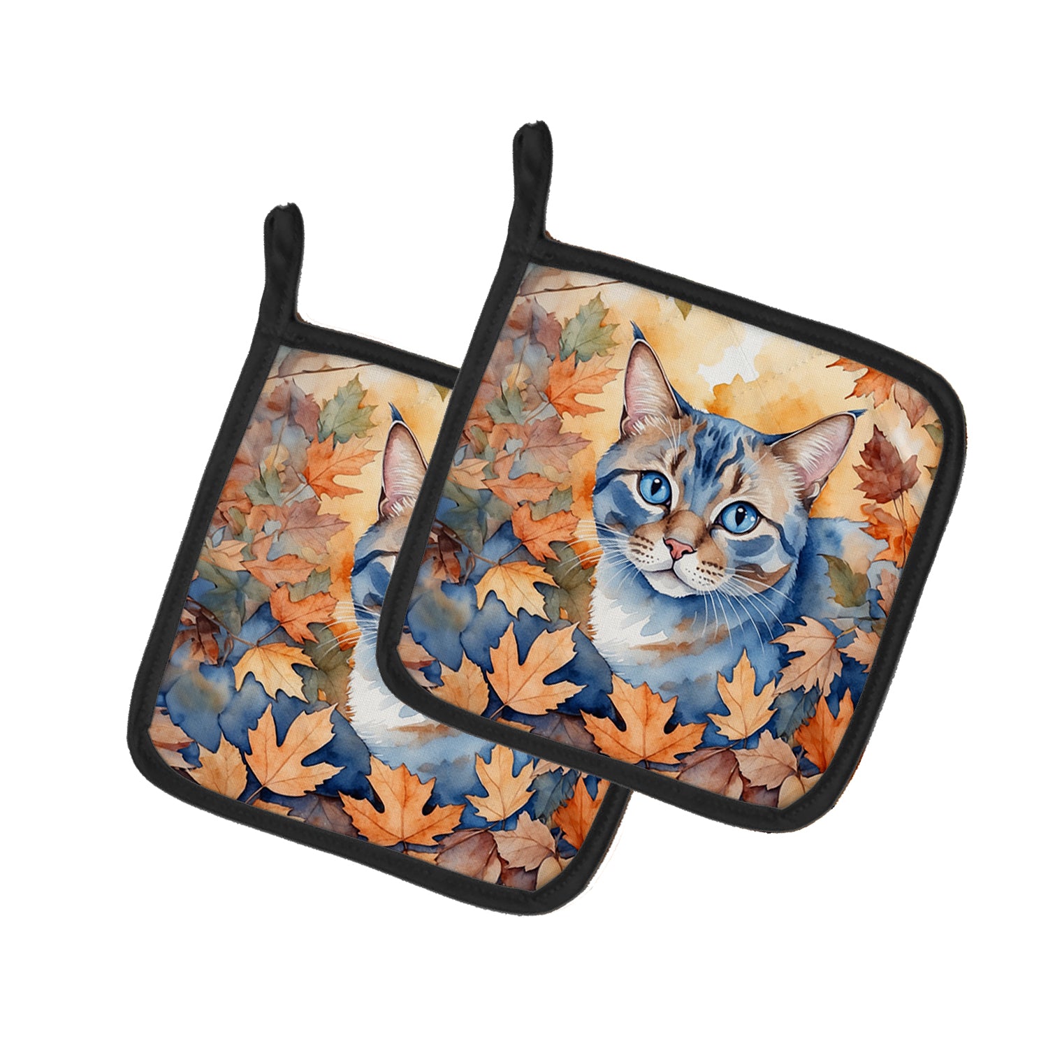 Buy this Ojos Azules Cat in Fall Leaves Pair of Pot Holders