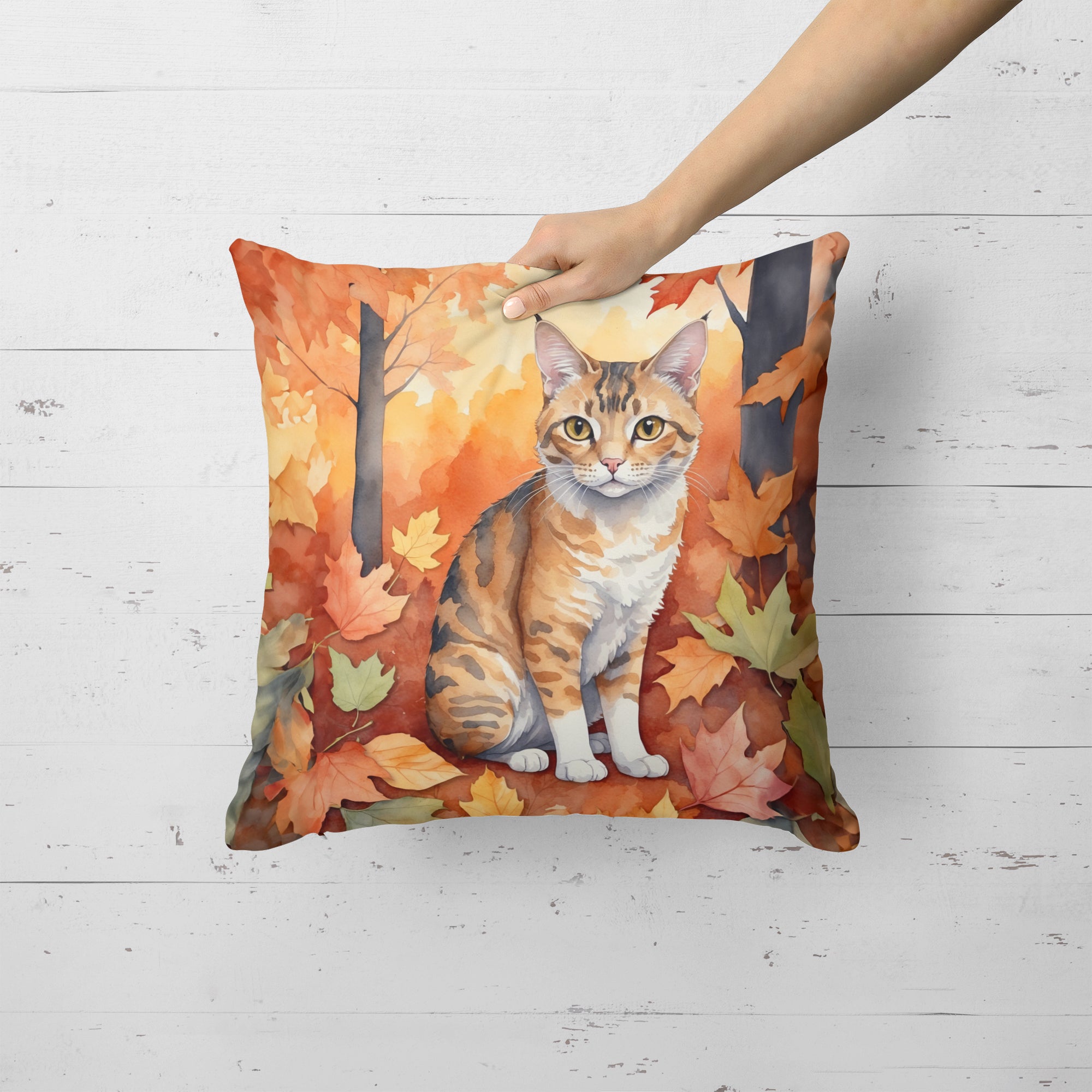 Buy this Oregon Rex Cat in Fall Leaves Throw Pillow