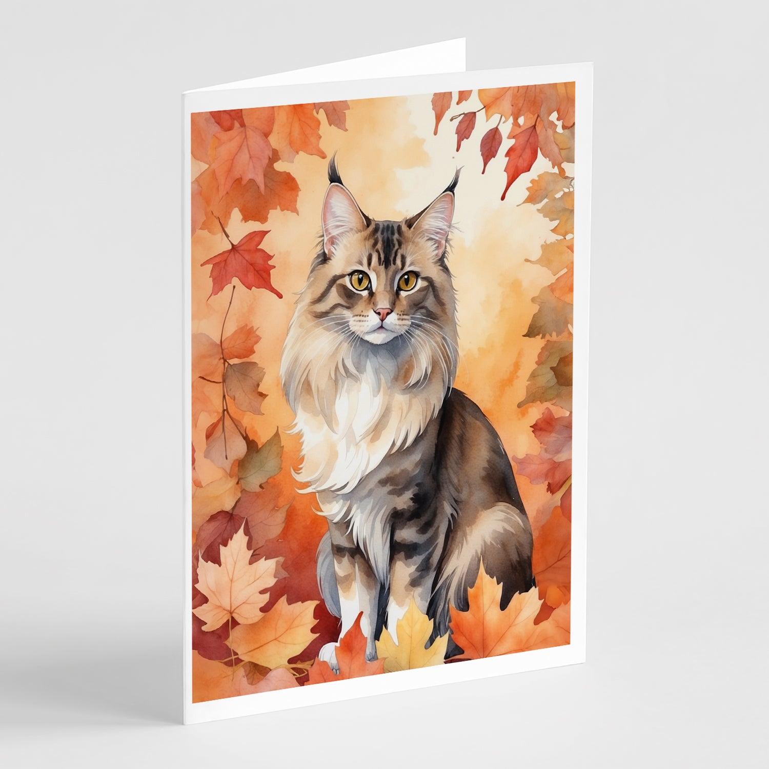 Buy this Oriental Longhair Cat in Fall Leaves Greeting Cards Pack of 8