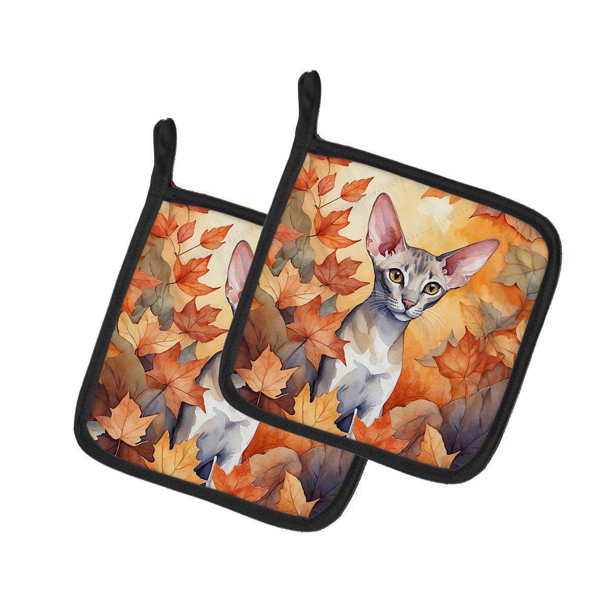 Buy this Oriental Shorthair Cat in Fall Leaves Pair of Pot Holders