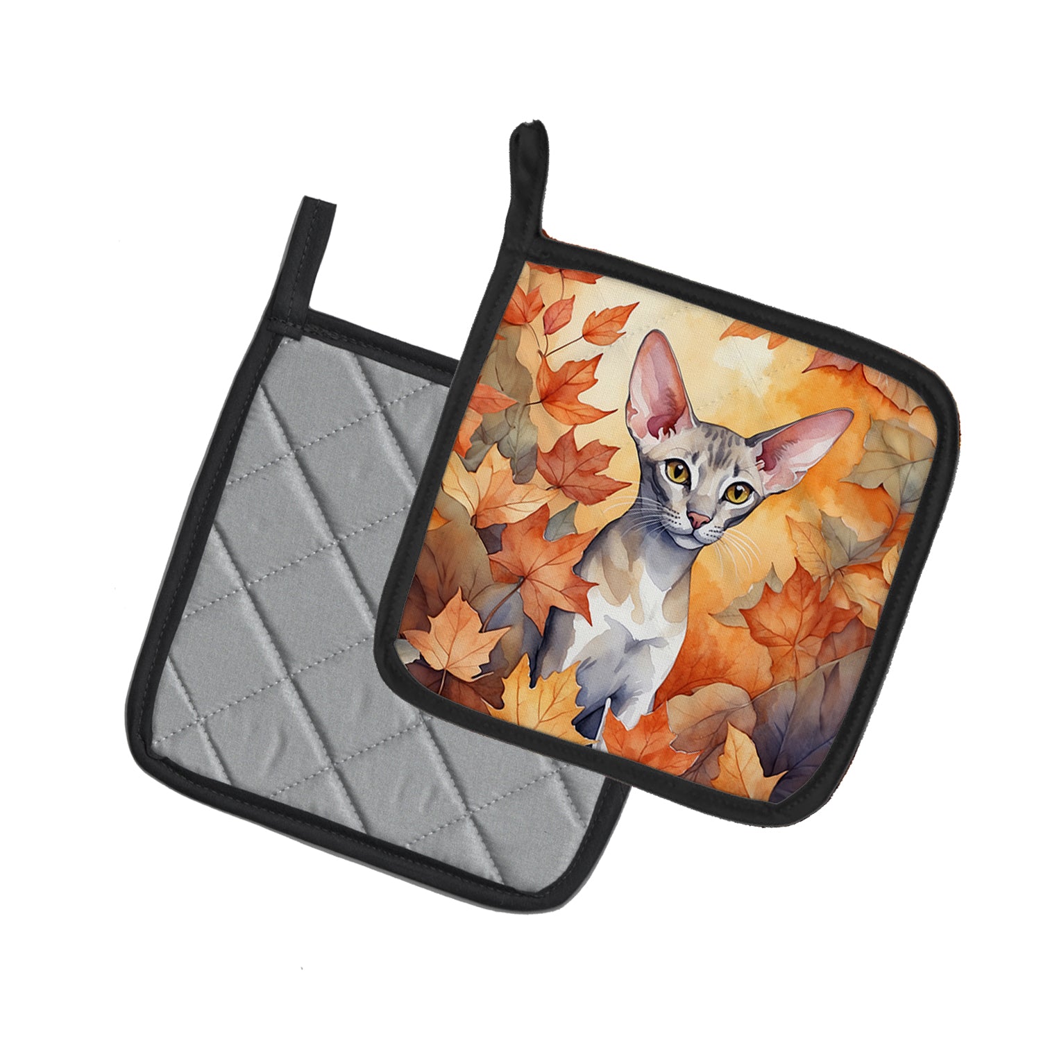 Buy this Oriental Shorthair Cat in Fall Leaves Pair of Pot Holders