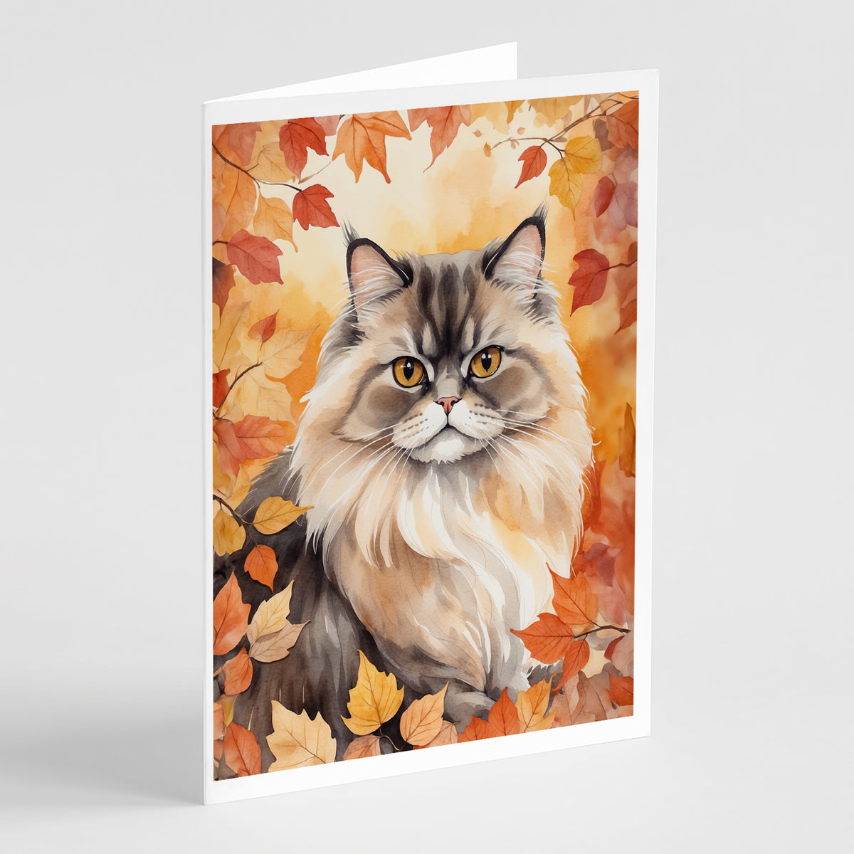 Buy this Persian Cat in Fall Leaves Greeting Cards Pack of 8