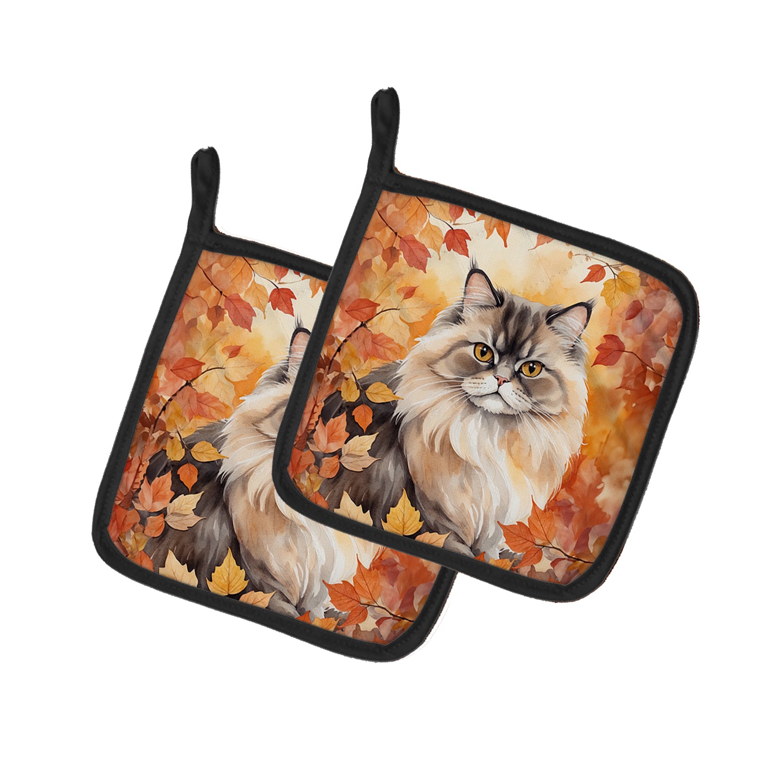 Buy this Persian Cat in Fall Leaves Pair of Pot Holders