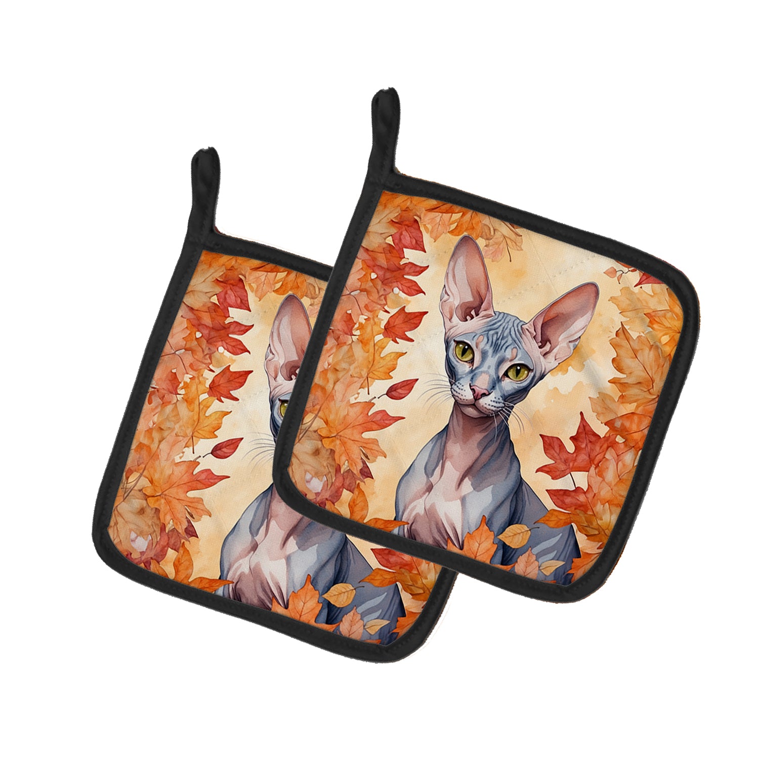 Buy this Peterbald Cat in Fall Leaves Pair of Pot Holders