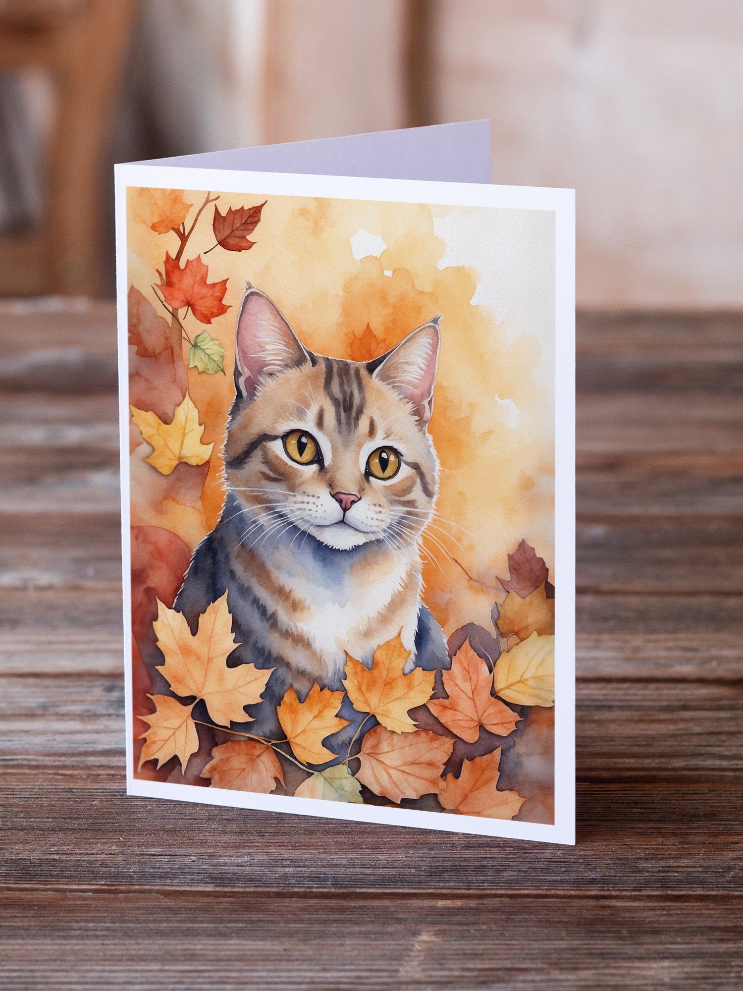 Buy this Raas Cat in Fall Leaves Greeting Cards Pack of 8