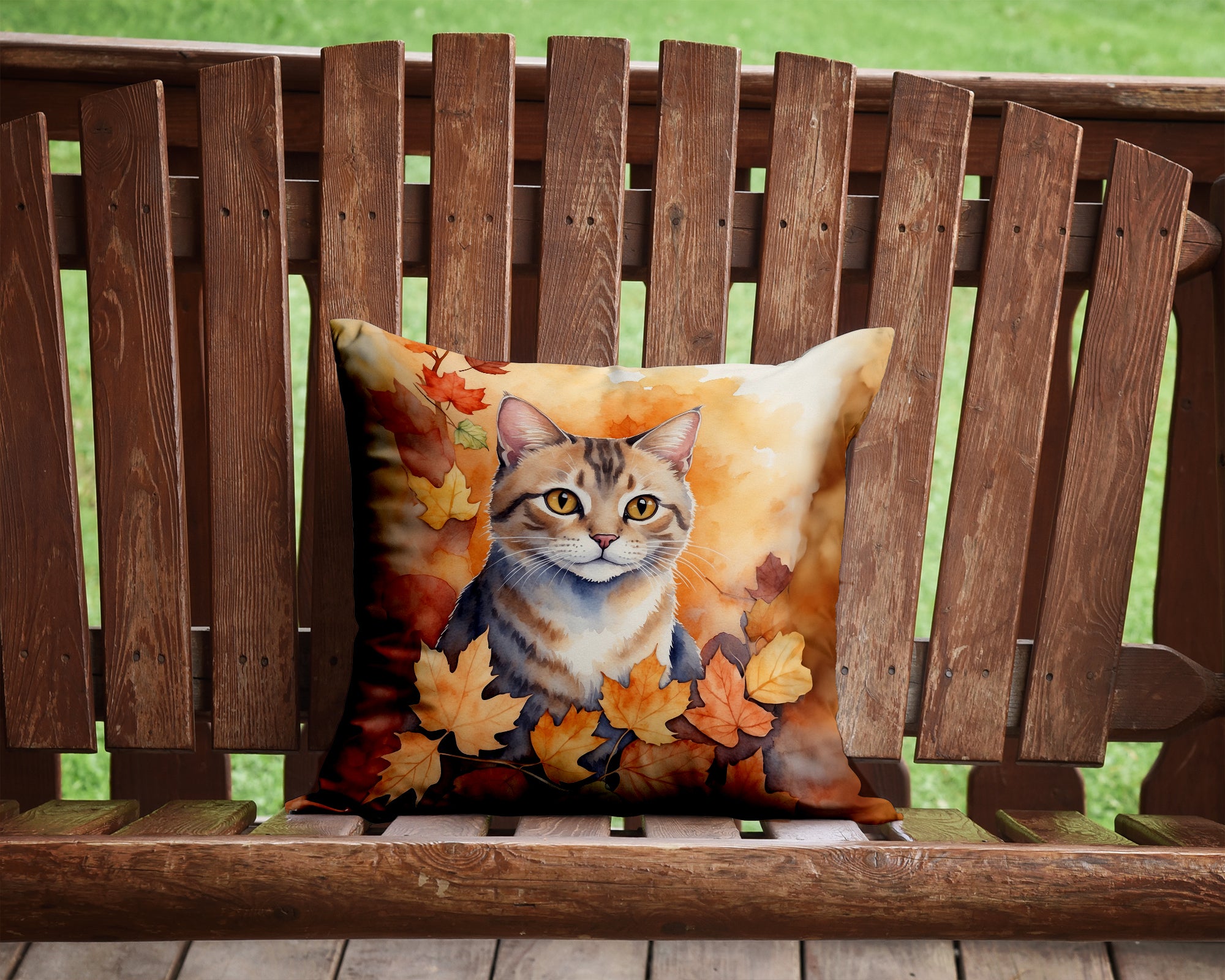 Raas Cat in Fall Leaves Throw Pillow