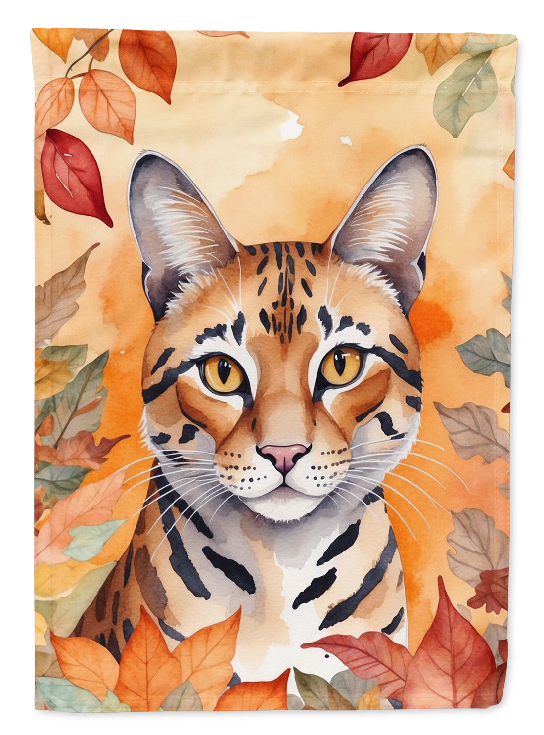 Buy this Safari Cat in Fall Leaves House Flag