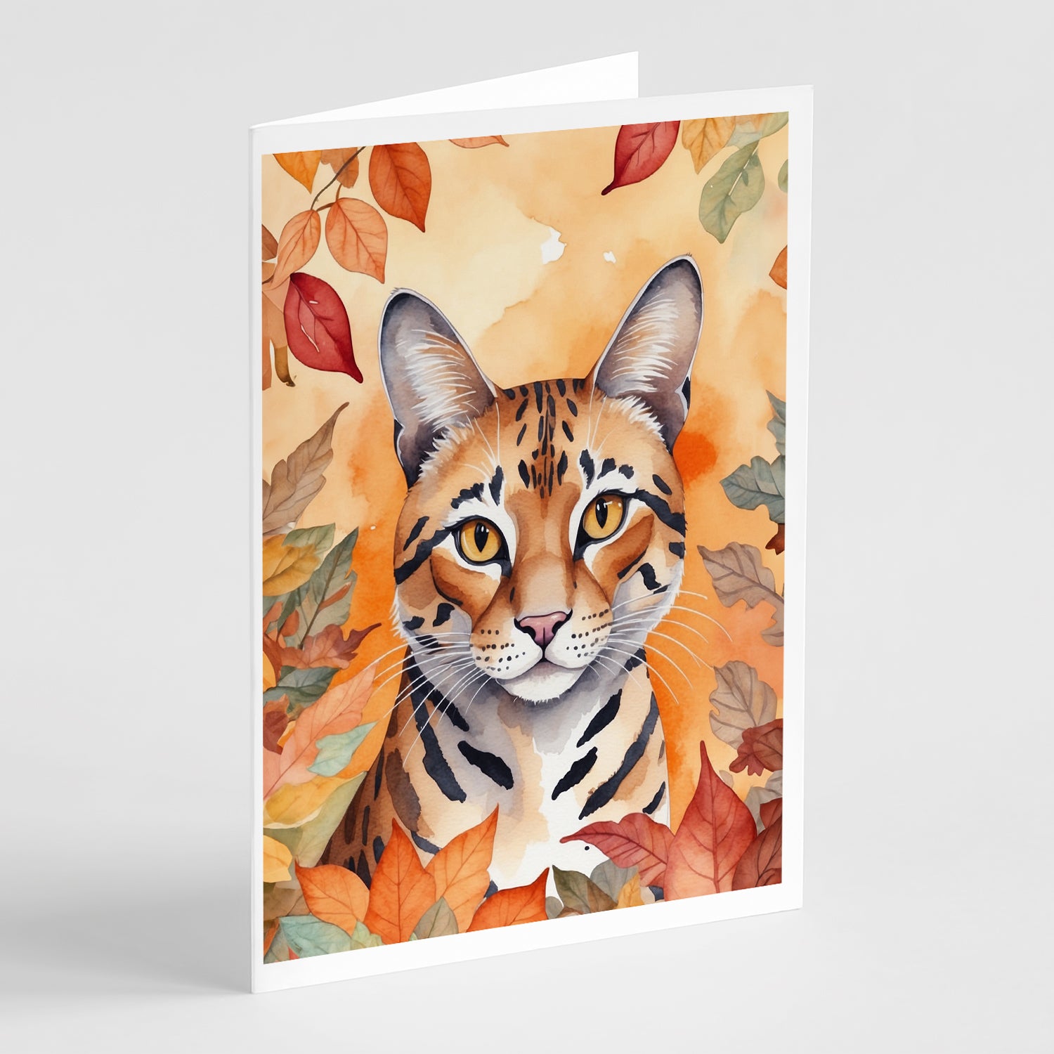 Buy this Safari Cat in Fall Leaves Greeting Cards Pack of 8