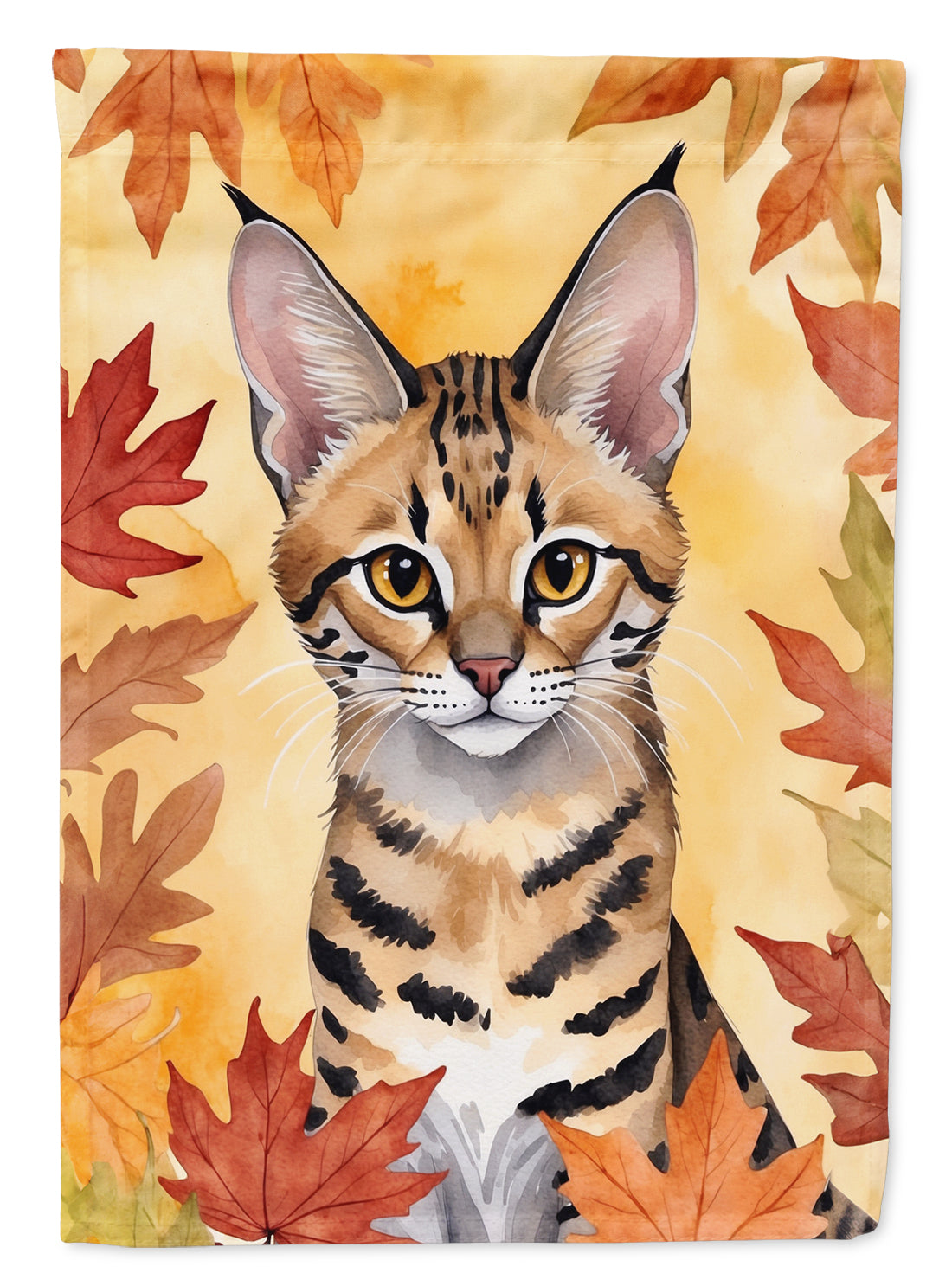 Buy this Savannah Cat in Fall Leaves House Flag