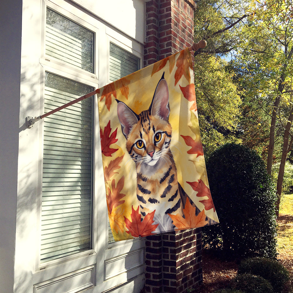 Buy this Savannah Cat in Fall Leaves House Flag