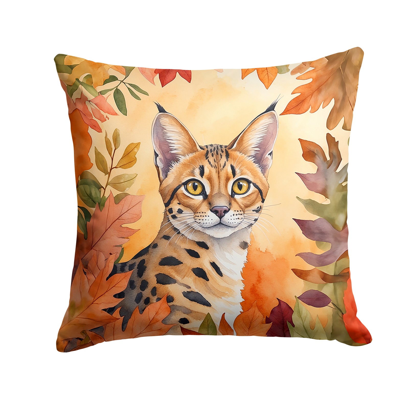 Buy this Serengeti Cat in Fall Leaves Throw Pillow